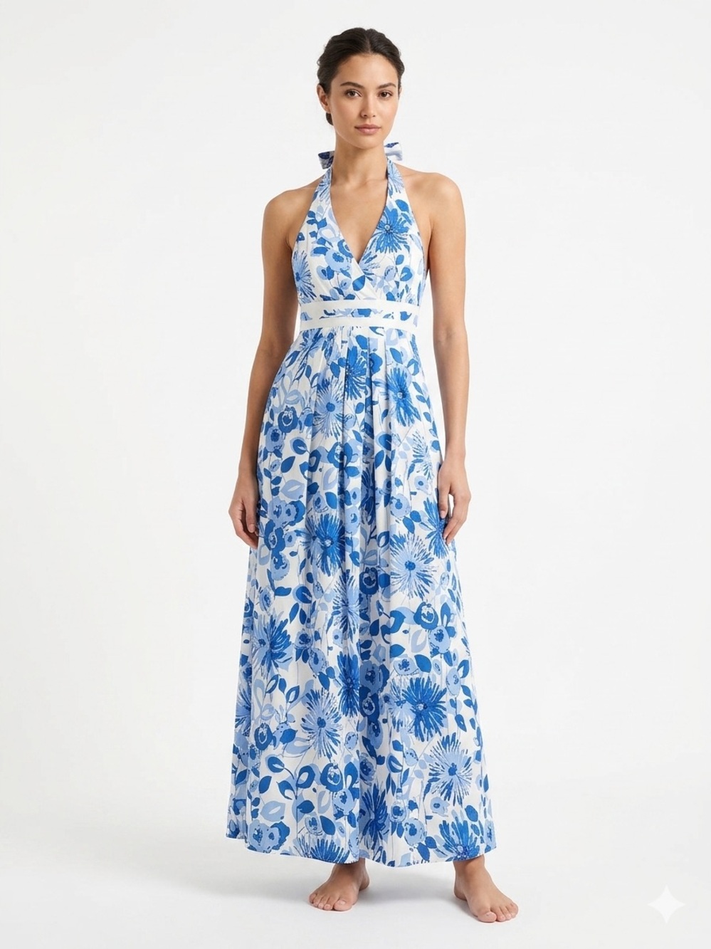 London Times Blue & White Floral Maxi Dress Size 6